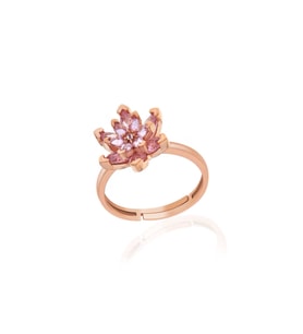 Gümüş Rose Pembe Taşlı Lotus Çiçeği Kadın Yüzük CSR2184794