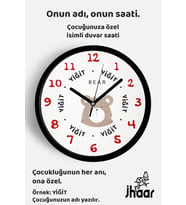 İsme Özel Sevimli Ayıcık Çocuk Odası Duvar Saati Orta Boy 30 cm Siyah Camlı Sessiz