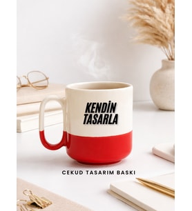 Kendin Tasarla Kupa Bardak Kırmızı Alt Tasarım – Kişiye Özel Baskılı Seramik Kupa (Kırmızı-Krem)