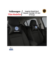 Volkswagen Logolu Siyah Deri Boyun Yastığı 2’li Set – Araç Koltuk Boyun Destek Minderi