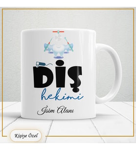 Diş Hekimlerine Özel İsim Yazılabilir Kupa Bardak – Kişiye Özel Meslek Temalı Hediye-108