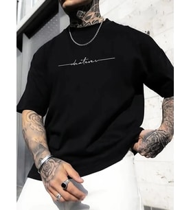 Erkek Baskılı T-Shirt Kısa Kol Bisiklet Yaka Regular Fit Yazlık Tişört - Siyah
