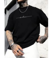 Erkek Baskılı T-Shirt Kısa Kol Bisiklet Yaka Regular Fit Yazlık Tişört - Siyah