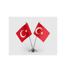 Türkiye Cumhuriyeti Bayrağı İkili Saten Masa Bayrağı Takımı