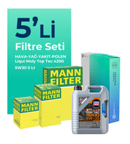 MANN Alfa Giulietta 1.6 Dizel 105 HP Filtre Bakım Seti Liqui Moly Motor Yağlı (2010-2015) 5 Li