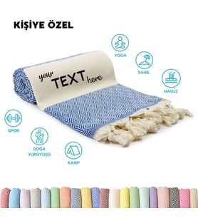 Kişiye Özel Elmas Desenli Nakışlı Peştemal – İsim Yazılı Oversize Türk Plaj Havlusu – Banyo Havlusu