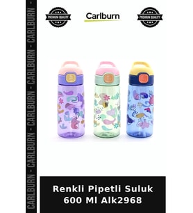 Özel Üretim Renkli Pipetli Suluk 600 Ml BPA İçermez Alk2968