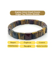 SERTİFİKALI Kaplan Gözü Karma Renk Köşeli Kesim Doğal Taş Roleks Bileklik