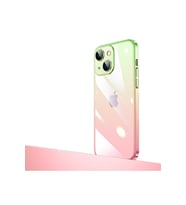 Apple iPhone 14 Pro Uyumlu Kılıf Parlak Renk Geçişli Kamera Korumalı Zore Senkron Kapak (Açık Pembe - Yeşil)