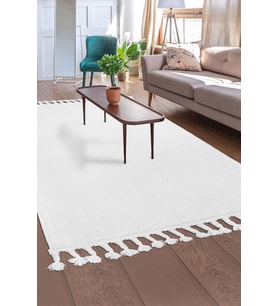 Dijidekor Peluş Halı Beyaz Cool Düz Desenli Saçaklı Kesme Post Yolluk Kilim Salon Halısı Modelleri
