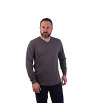 ESER - V Yaka Uzun Kol Penye İş Tişörtü - Cepli - Koyu Gri