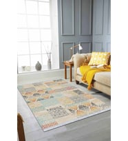 Sarı Patchwork Dokuma Pamuk Taban Kaymaz Kilim KLM054