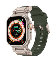 Apple Watch Ultra 49mm Uyumlu Zore KRD-101 Titanyum Metal Başlıklı Silikon Kordon (Yeşil-Grı)