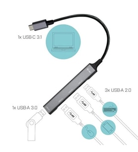 Type-C To USB Hub 4 Ports ,  USB-C'den 4 Portlu USB çoklayıcı ,   MacBook'lar, Windows dizüstü bilgisayarlar, iPad'ler ve bazı Android telefonlar (Gri-Gri-Gri)