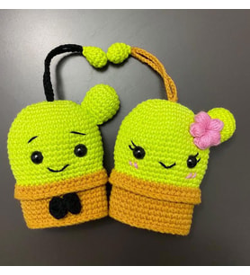 Kaktüs Sevgililer Anahtarlık Amigurumi Organik Oyuncak