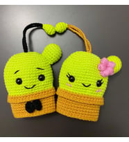 Kaktüs Sevgililer Anahtarlık Amigurumi Organik Oyuncak