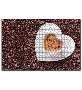 Cakapuzzle Kahve Çekirdekleri, Kalpli Fincanda Cappucino  Puzzle Yapboz MDF (Ahşap) (120 Parça)