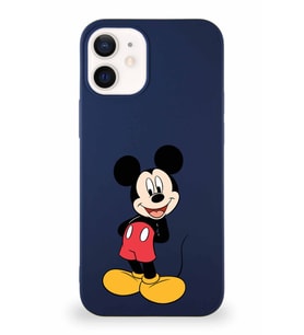 Apple iPhone 12 Soft Premier Kapak Mickey Mouse-B Tasarımlı Silikon Kılıf - Lacivert (Şeffaf)