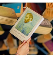 A5 Spiralli Karton Kapak 4'lü Set Çizgili Ders Programlı Not Okul Defteri - Van Gogh Serisi (Karışık)