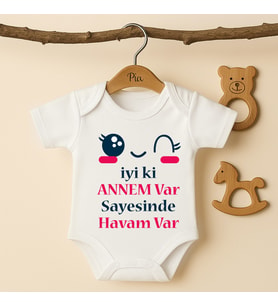 Pia Baby B43 %100 Pamuk İyi ki Annem Var Sayesinde Havam Var Yazılı Tasarlanabilir Bebek Body (Ekru)