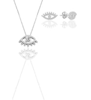 Gümüş rodyumlu zirkon taşlı kirpikli kolye ve küpe ikili set SGTL11666RODAJ