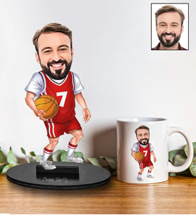 Kişiye Özel Basketbol Tasarımlı Karikatür Biblo Ve Kupa Hediye Seti 96