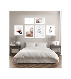 ÖZCANLAR DEKORASYON ÇOKLU ÇERÇEVELER BASKILAR BASKI SETİ EV DEKORU TABLO (Beyaz)