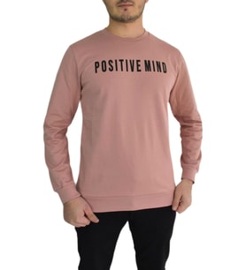 Erkek Sıfır Yaka Posıtıve Yazılı Sweat BGL-ST01721 (Pudra)