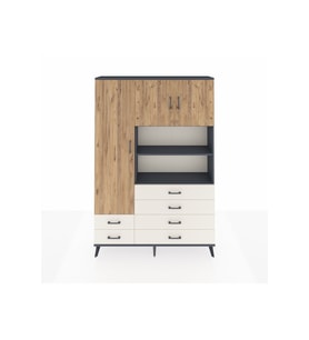 Arges Dolap 8 Raflı 6 Çekmeceli 3 Kapaklı 132x30x195 Antrasit-Çam/Aytaşı