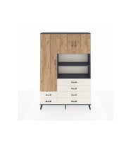 Arges Dolap 8 Raflı 6 Çekmeceli 3 Kapaklı 132x30x195 Antrasit-Çam/Aytaşı