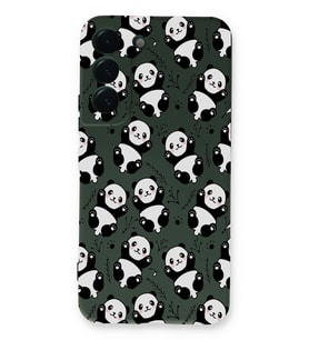 Samsung Galaxy S22 Uyumlu Lansman Kılıf Panda Tasarımlı İçi Kadife Kapak-Yeşil (Şeffaf)