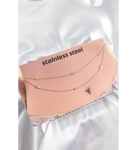 316L Çelik Zirkon Taşlı Damla Model Gold Renk Göbek Bel Zinciri 5886 - SSSSSS5063-6549