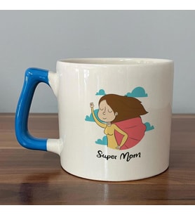 Süper Mom Pelerin Baskılı Mavi Kulplu D Kupa