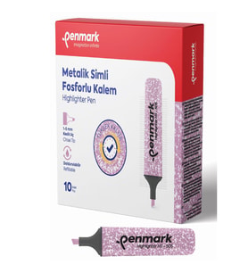 Penmark Fosforlu Kalem Metalik Simli Pembe 1-5 MM Kesik Uçlu İşaretleme Kalemi (10 Lu Paket)