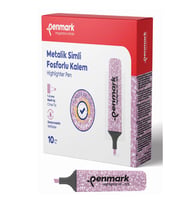 Penmark Fosforlu Kalem Metalik Simli Pembe 1-5 MM Kesik Uçlu İşaretleme Kalemi (10 Lu Paket)