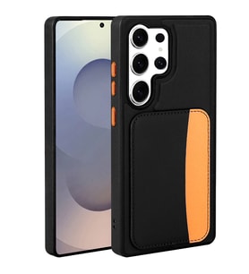 Galaxy S25 Ultra Kılıf Kartlıklı X-Kart Deri Görünümlü High Quality Silikon Kapak (Siyah)