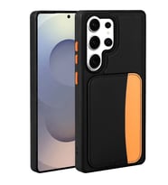 Galaxy S25 Ultra Kılıf Kartlıklı X-Kart Deri Görünümlü High Quality Silikon Kapak (Siyah)