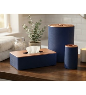 Lüks 3 lü Banyo Aksesuar Seti - Modern Lacivert Peçetelik, Fırçalık ve Düzenleyici