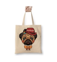 Pug Köpek Beyaz Bez Çanta Uzun Saplı Alışveriş Çantası Plaj Çantası