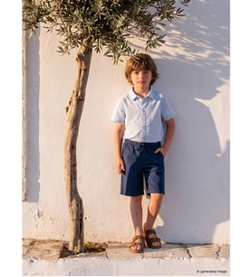 LCW Kids Petrol Beli Lastikli Keten Karışımlı Erkek Çocuk Şort