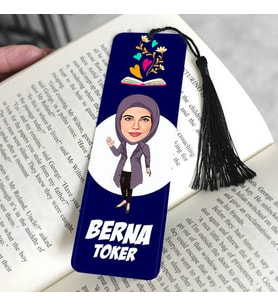 Başörtülü Kadın Karikatürlü Püsküllü Kitap Ayracı