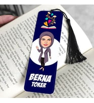 Başörtülü Kadın Karikatürlü Püsküllü Kitap Ayracı