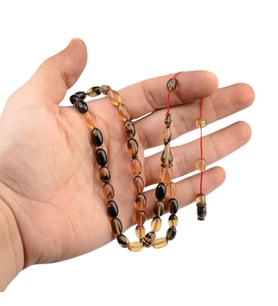 Özel Seri İmzalı Sistem Püsküllü 11x7 mm Kapsül Kesim Ateş Kehribar Tesbih