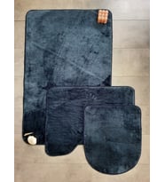 Ultrasoft Düz Lacivert 3’lü Banyo Halısı Paspası Seti Kaymaz Tabanlı Yıkanabilir