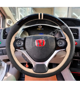 Honda CR-V Mk4 Dikme Direksiyon Kılıfı Parlak Siyah Bej Detaylı Bej Çift Yüzük ve Dikiş 2012-2017