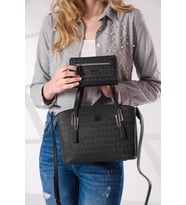 Just Polo Kadın Ayarlanabilir Askılı Omuz Çantası ve Cüzdan Kombini PBU4030-1006 (Siyah)