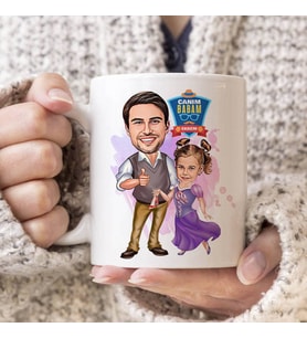 Prenses Kız ve Babası Karikatürlü Kupa Bardak