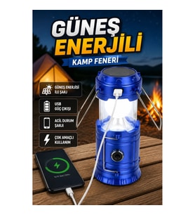 Güneş Enerjili Katlanabilir Kamp Feneri USB Şarjlı Çok Fonksiyonlu Büyük Boy