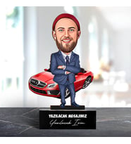 Kişiye Özel Karikatürlü Kırmızı Arabalı Erkek Masa Biblosu