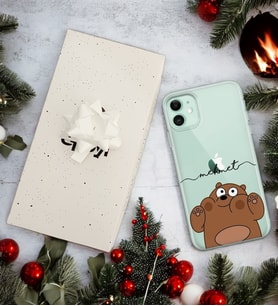 Kahve Ayı Tasarımlı Kişiye Özel Şeffaf Telefon Kılıfı (Tüm Telefon Modelleri Mevcuttur.) - Hediye Kutulu